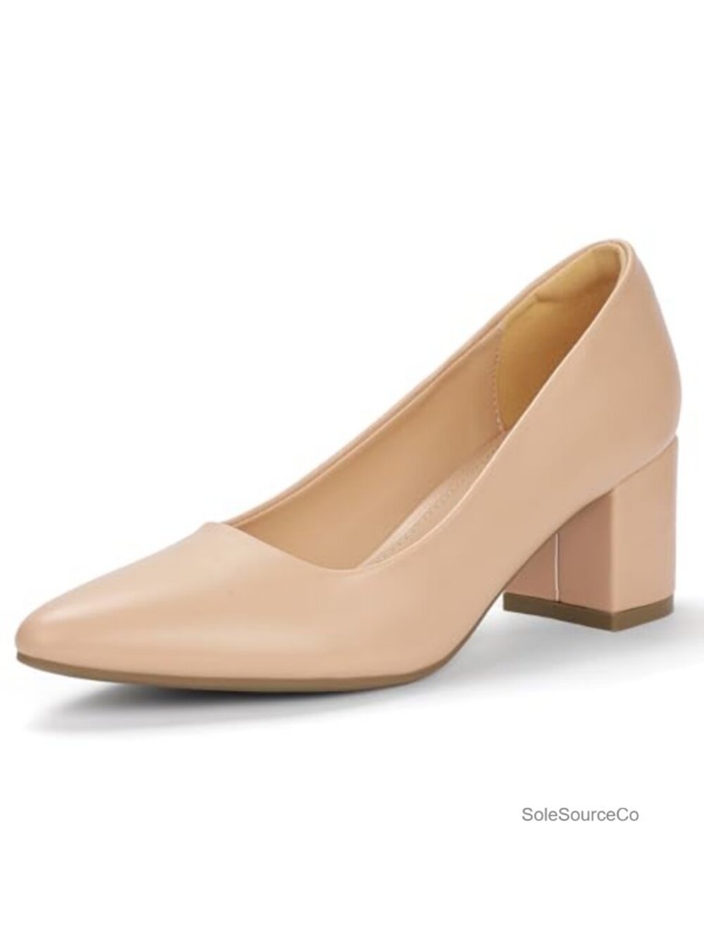 Women's Pumps Closed Pointed Toe Low Chunky Block Heels Faux Leather